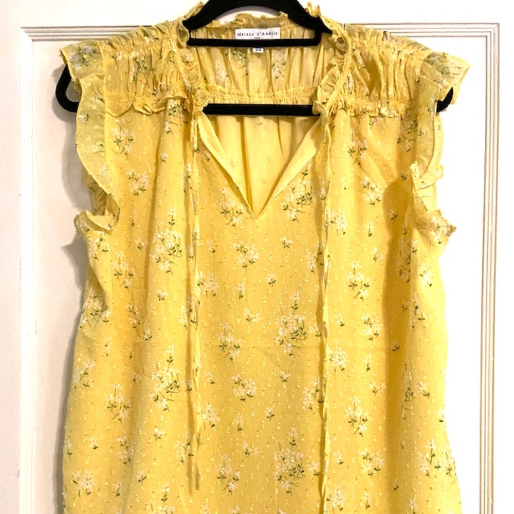 Sleeveless Yellow Floral Blouse by Maison d'Amélie.    size M